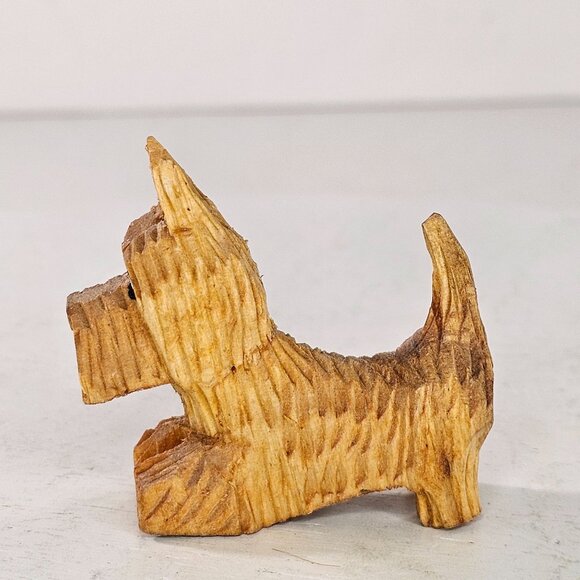 Hand Carved Wooden Dog Figurine Scottish Terrier Design Playful Pose Red Tongue - Picture 2 of 8